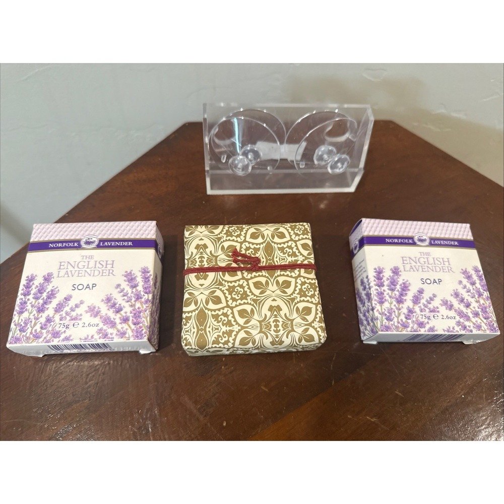 New Luxury Soap Set (3 Bars) & Wall Holder Mount - Norfolk & Castelbel